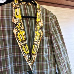 ブラウン系チェック テーラードジャケット リメイク一点物の画像