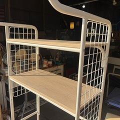 ✨美品 洗濯機上ラック 木目×ホワイト 幅約60〜65cm✨の画像