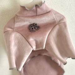 犬服　秋冬　ベロア　ベルベット　ピンク リボン　フリル　長袖　女の子　かわいい　の画像