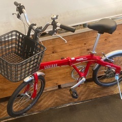 【SALE！10月末まで防犯登録無料！前後タイヤ・チューブ新品！】アルミフレーム　6段変速　20インチ折りたたみ自転車　レッドの画像