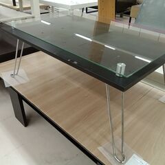 リユースのサカイ栃木店★ジモティ割あり★  ガラス折りたたみテーブル ブラック W75×D50×H33.5 クリーニング済み TC11351の画像