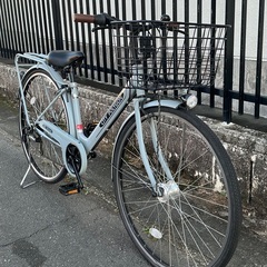 ＜整備済＞27インチ・シティサイクル・大型カゴ・LEDオートライト・シマノ6段変速・グレーの画像