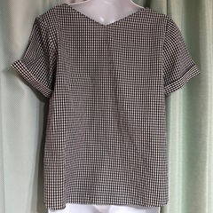 index チェック柄 Vネック 半袖トップス M☆の画像