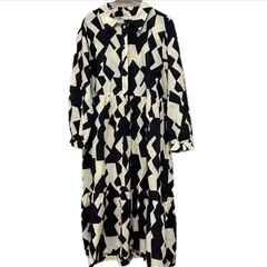 【ザラ ZARA】グラフィックデザイン ギャザー シャツワンピースX Lの画像