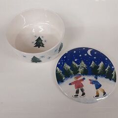 札幌【ニッコー陶器 ウィンターワンダーランド クリスマス】直径約12.7cm スケート遊び 菓子鉢 キャンディボウル 食器 NIKKO 北20条店の画像