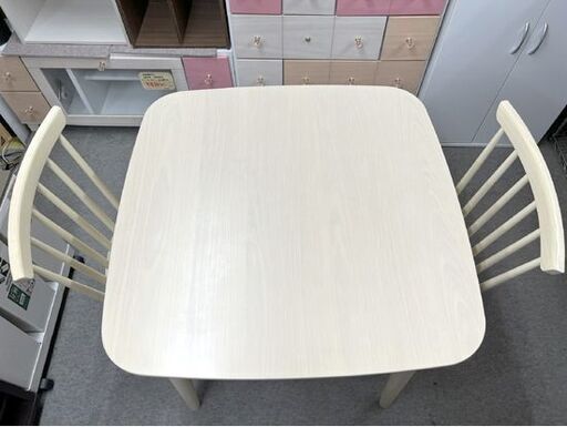 ニトリ 2人掛け ダイニングテーブル 3点セット アトラス 75×75cm 椅子2脚 ホワイトウォッシュ ☆札幌市 白石店