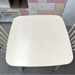 ニトリ 2人掛け ダイニングテーブル 3点セット アトラス 75×75cm 椅子2脚 ホワイトウォッシュ ☆札幌市 白石店の画像