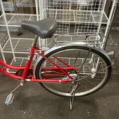 リサイクルショップどりーむ荒田店】No.559 エコチャリNo.22493R 自転車 レッド ギア無し サドル固定 ベル〇 ライト×の画像