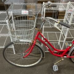 リサイクルショップどりーむ荒田店】No.559 エコチャリNo.22493R 自転車 レッド ギア無し サドル固定 ベル〇 ライト×の画像