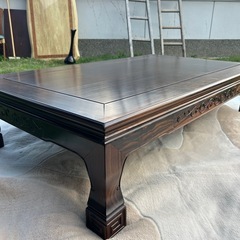 ꧁高級和家具꧂縞黒檀座卓 食卓机 唐木 リビング ダイニング テーブル の画像