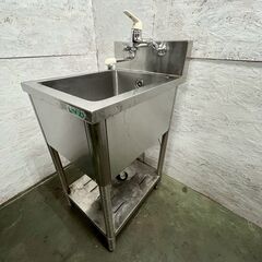 tanico ステンレス製 1槽シンク 水栓付 W450×D600×H840 厨房 厨房機器 店舗 店舗用品 中段付 流し台 タニコー 高さ調節可能 Y2356YGの画像