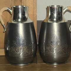 錫製 本錫器 チロリ 徳利 おチョコ 酒器セット 骨董 お猪口 木箱入り レトロの画像