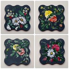 トールペイント　花　コースター　3枚セットの画像