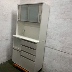 ニトリ 食器棚 キッチンボード ホワイト 状態良好 珪藻土板付き W1000×D500×H2050 インテリア 食器庫 キッチン家具 Y2364の画像