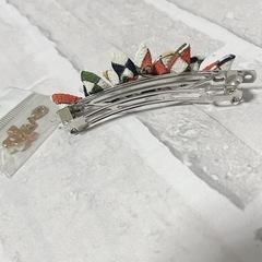 つまみ細工 バレッタ L em-137 (Green）ヘアピン 和風 花柄の画像