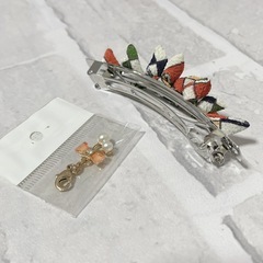 つまみ細工 バレッタ L em-137 (Green）ヘアピン 和風 花柄の画像