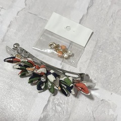 つまみ細工 バレッタ L em-137 (Green）ヘアピン 和風 花柄の画像