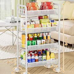 【決まりました！！４段スチールラック【タイヤ付き】幅26.5×奥行45.5×高さ84.5cm　ホワイト【未使用】開封機期間新品から２か月】の画像