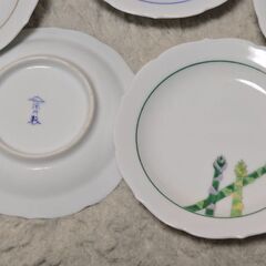 深川製磁 小皿5枚 豆皿 陶器 食器 蓮根 葱 唐辛子 ピーマン アスパラガスの画像