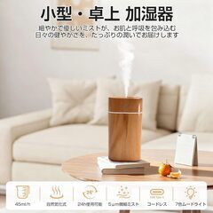 【新品】加湿器 小型 アロマディフューザー コードレス 卓上 木目調 超音波式 静音の画像