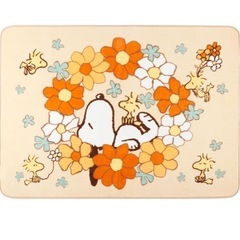 スヌーピー 花いっぱい ラグマット 約130×180cm オレンジ キャラクター 床暖房対応 の画像