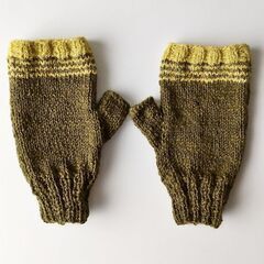 手編み 帽子＆ハンドウォーマー　秋色ストライプの画像