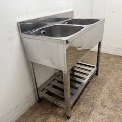 アズマ　azuma　業務用　2層シンク流し台　ヘコミ有り　W９００ｘD４５０ｘH８００ｍｍの画像