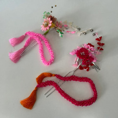 新品✨ぎをん 幾岡屋 髪飾り 舞妓 芸妓 花かんざし ピンク 赤 2個セット 京都 和装 ヘアアクセサリーの画像