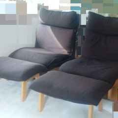 無印良品ハイバックリクライニングソファ一人用＋オットマンを2セットの画像