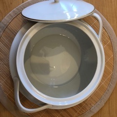 新品・未使用、両手鍋＃ソフトドット模様 上質ホワイト陶器の画像