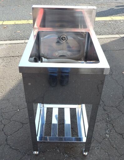 新札幌★ステンレス 一槽シンク 幅45cm×奥行60cm×高さ79～cm■業務用 流し台 バックガードあり■No.3674