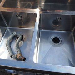 新札幌★ステンレス 二槽シンク 幅90cm×奥行60cm×高さ79～cm■業務用 流し台 バックガードあり■No.3675の画像
