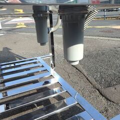 新札幌★ステンレス 二槽シンク 幅90cm×奥行60cm×高さ79～cm■業務用 流し台 バックガードあり■No.3675の画像