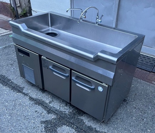 【動確済み】2022年 業務用 フクシマ 二口蛇口付き 舟形コールドテーブル LNC-120RM-SC 1200×600×800 単相 100V 舟形台下冷蔵庫 大阪発