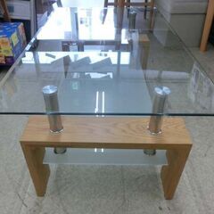 ガラステーブル 幅100 ガラス×木製 ナチュラル 100×60 センターテーブル ローテーブル リビングテーブル  札幌 西野店の画像