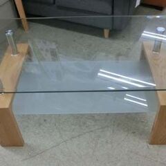 ガラステーブル 幅100 ガラス×木製 ナチュラル 100×60 センターテーブル ローテーブル リビングテーブル  札幌 西野店の画像