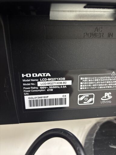 27インチモニター／IO DATA／LCD-MQ271XDB-A