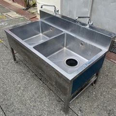 業務用 二口蛇口付き 2槽シンク 幅1200×奥700×高さ595+150(mm) バックガード付き 二槽シンク 二層シンク 二層 2層 ドッグバス 流し 大阪の画像