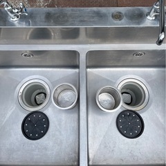 業務用 二口蛇口付き 2槽シンク 幅1200×奥700×高さ595+150(mm) バックガード付き 二槽シンク 二層シンク 二層 2層 ドッグバス 流し 大阪の画像