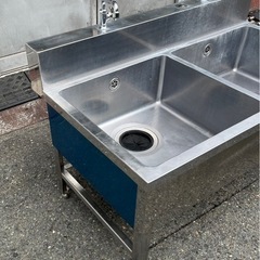 業務用 二口蛇口付き 2槽シンク 幅1200×奥700×高さ595+150(mm) バックガード付き 二槽シンク 二層シンク 二層 2層 ドッグバス 流し 大阪の画像