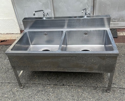 業務用 二口蛇口付き 2槽シンク 幅1200×奥700×高さ595+150(mm) バックガード付き 二槽シンク 二層シンク 二層 2層 ドッグバス 流し 大阪