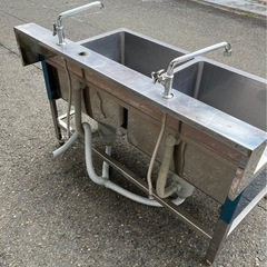 業務用 二口蛇口付き 2槽シンク 幅1200×奥700×高さ595+150(mm) バックガード付き 二槽シンク 二層シンク 二層 2層 ドッグバス 流し 大阪の画像