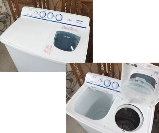 二槽式洗濯機 5.5kg 2023年製 日立 PS-55AS2 2槽式洗濯機 洗濯機 日立 HITACHI 青空 脱水内蓋欠品 ステンレス脱水槽 札幌市 屯田店