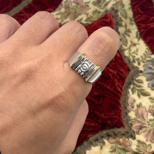 K18 pt900 印台　ダイヤ　コンビリング　0.2ct 8.8g 約18.5号