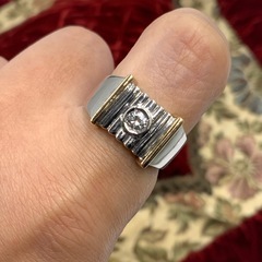 K18 pt900 印台　ダイヤ　コンビリング　0.2ct 8.8g 約18.5号の画像