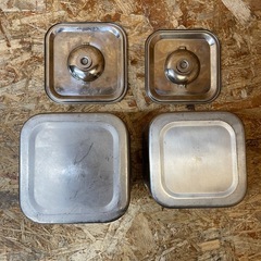 C(7590) ユキワ 深型 角キッチンポット 2個セット 蓋付き ステンレス 16.5㎝ 18㎝ 業務用 厨房用品 飲食店 店舗用 中古品の画像