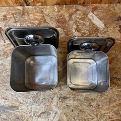 C(7590) ユキワ 深型 角キッチンポット 2個セット 蓋付き ステンレス 16.5㎝ 18㎝ 業務用 厨房用品 飲食店 店舗用 中古品の画像