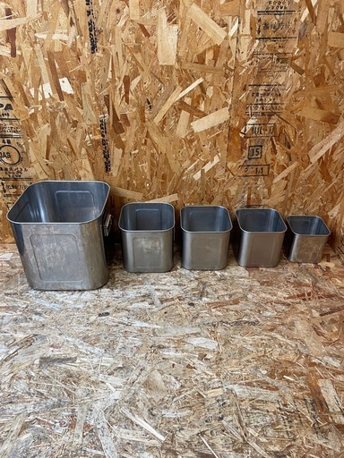 C(7588) ユキワ 深型 角キッチンポット 5個 ステンレス 13.5~28.5cm 業務用 厨房用品 飲食店 店舗用 中古品