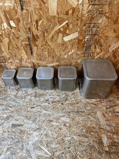 C(7588) ユキワ 深型 角キッチンポット 5個 ステンレス 13.5~28.5cm 業務用 厨房用品 飲食店 店舗用 中古品