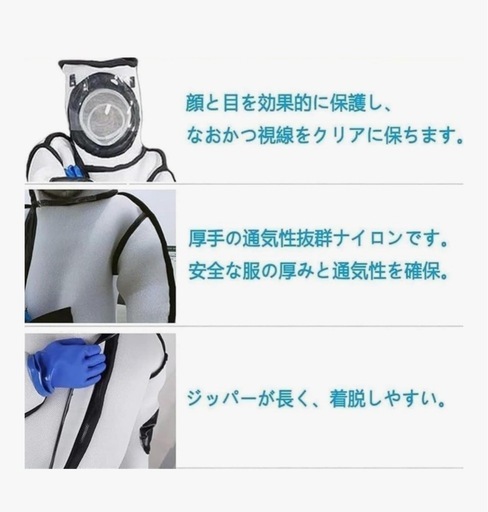 大スズメ蜂 駆除用蜂防護服 フェイスネット付き つなぎ服 害虫駆除 虫よけ 作業服 万全防護服 保護装備 通気性 